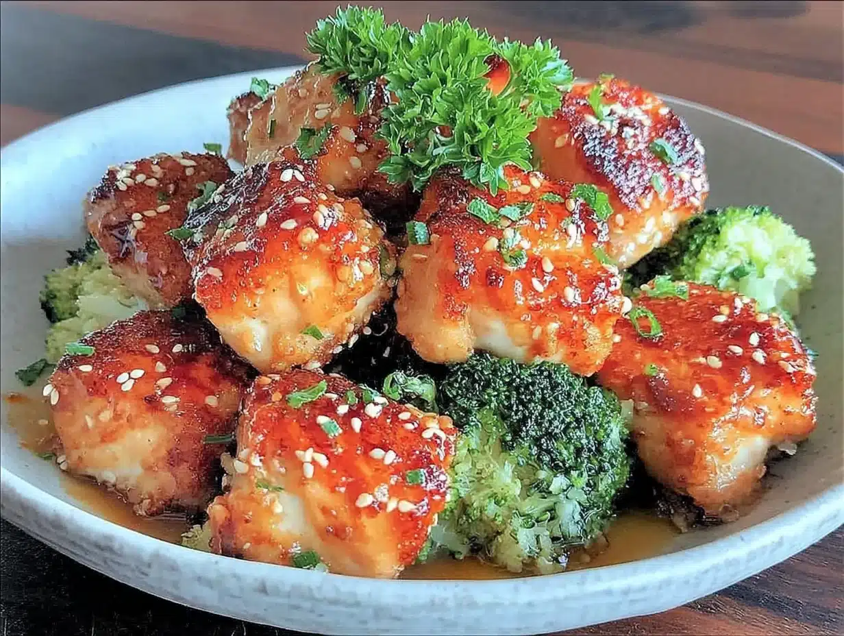 sticky honey garlic salmon bites - featured image