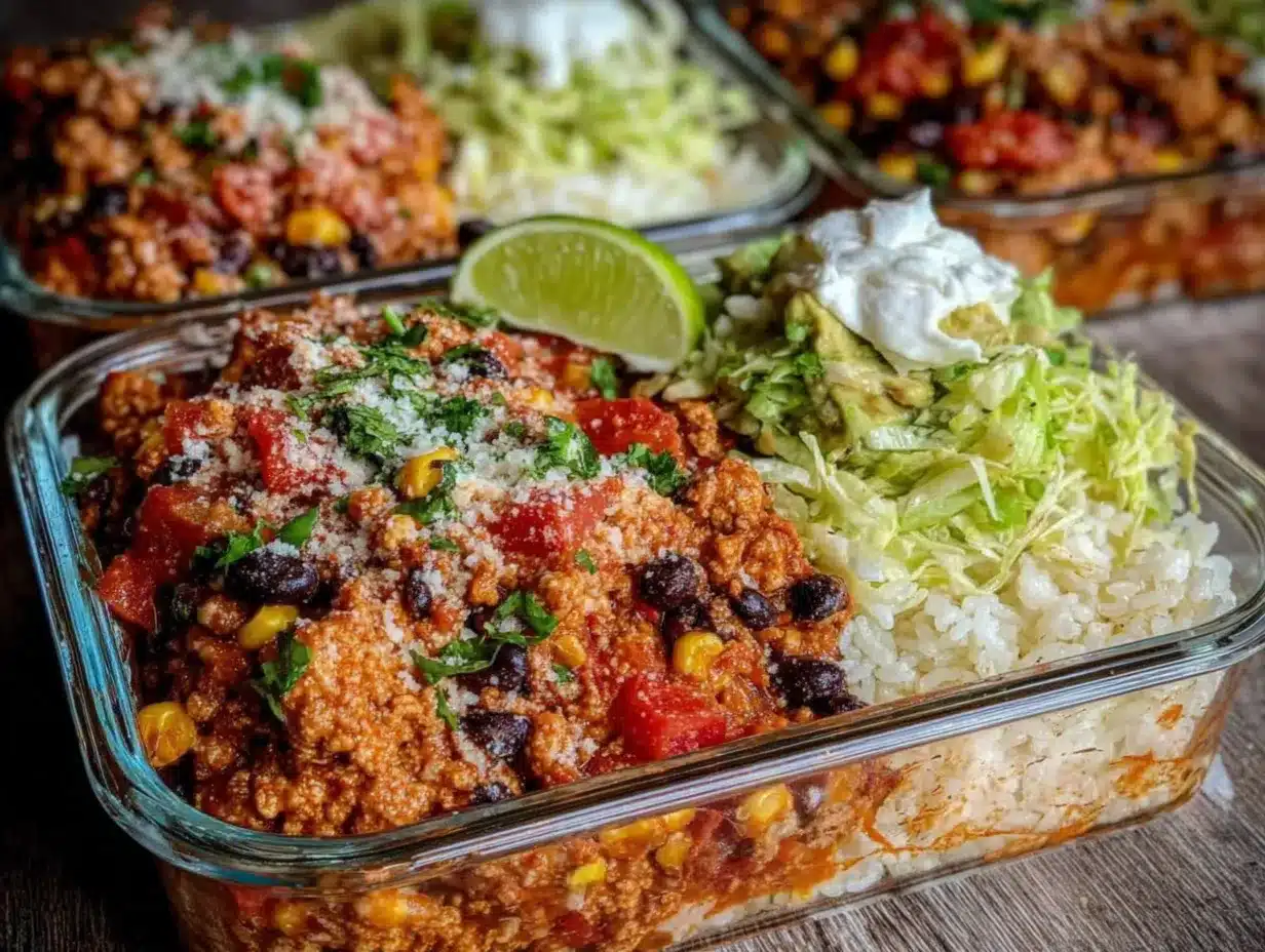 turkey taco meal prep bowls preparation steps