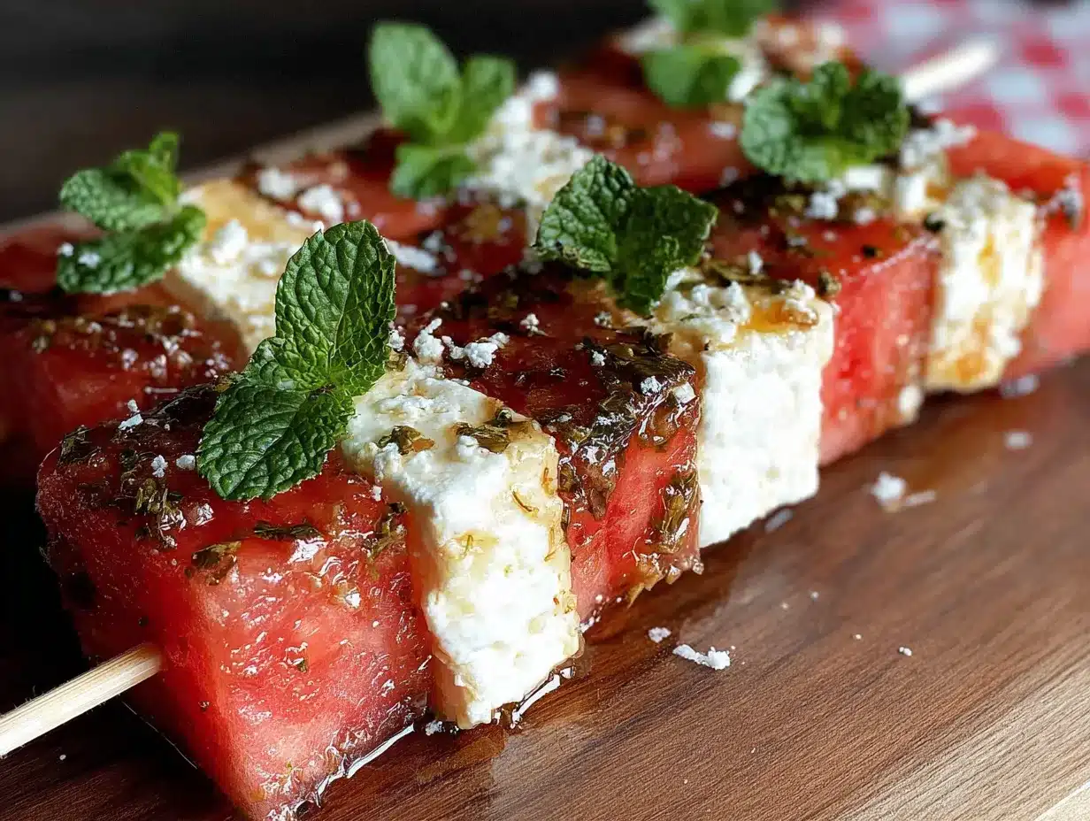 watermelon feta mint skewers preparation steps