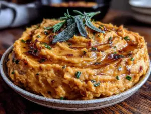 brown butter sage mashed sweet potatoes - featured image