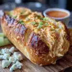 buffalo chicken dip stuffed garlic bread boat - featured image