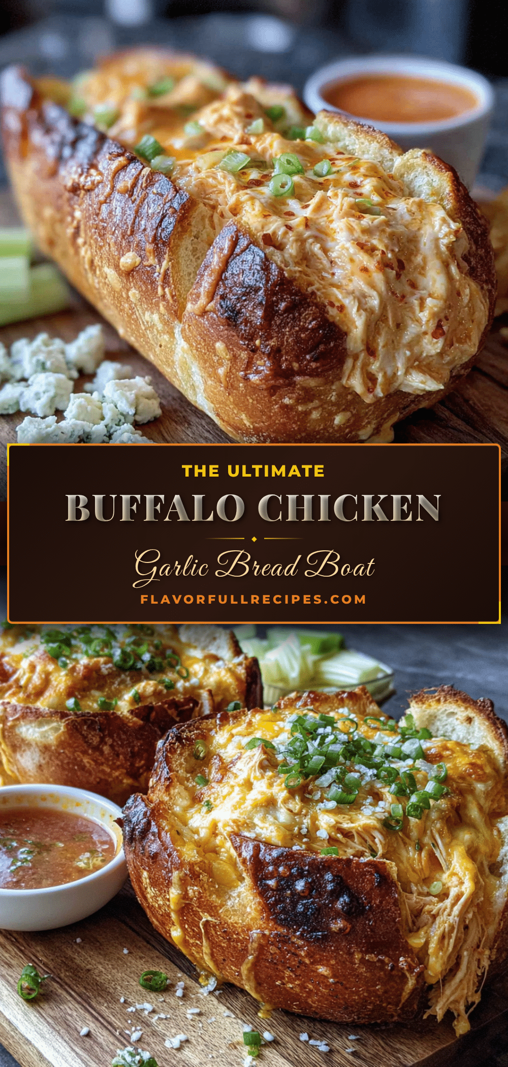 buffalo chicken dip stuffed garlic bread boat recipe