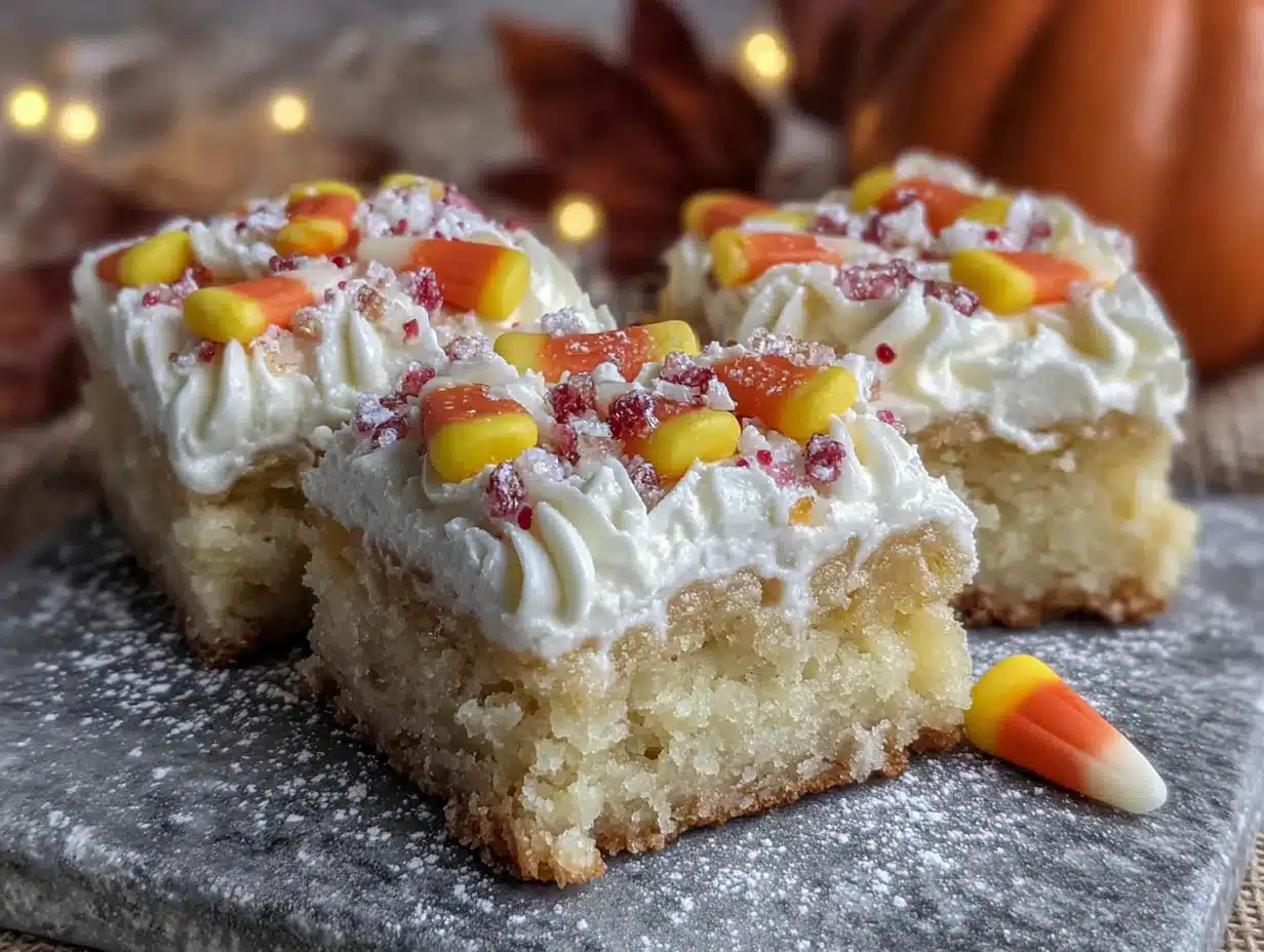 candy corn sugar cookie bars - featured image