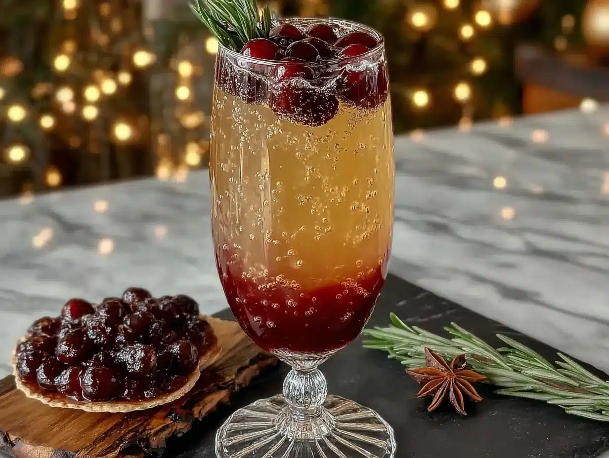 champagne cranberry mimosa mocktail preparation steps