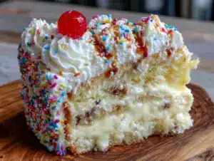 classic vanilla birthday cake with sprinkle frosting - featured image