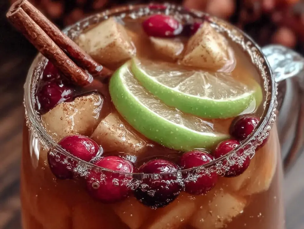 cozy caramel apple sangria with cinnamon sticks - featured image
