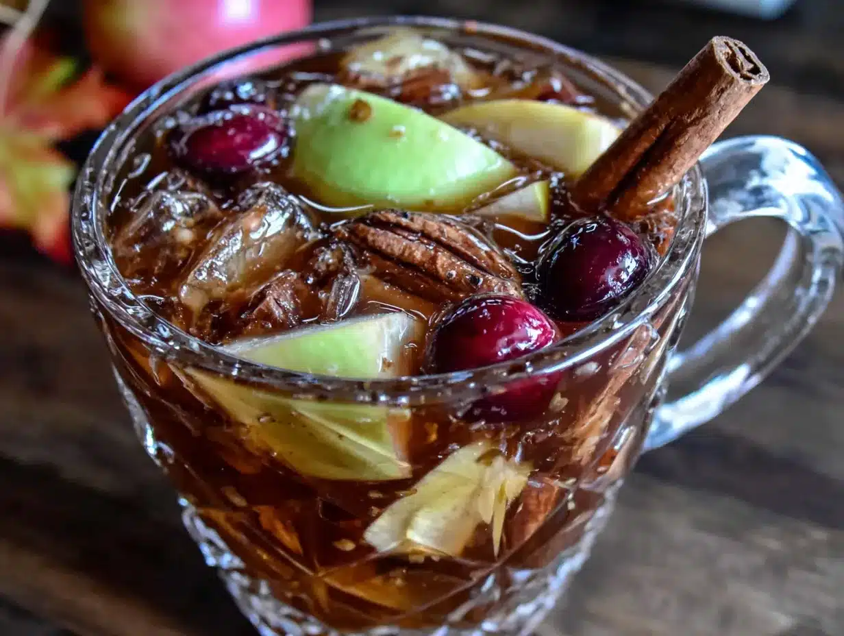 cozy caramel apple sangria with cinnamon sticks preparation steps
