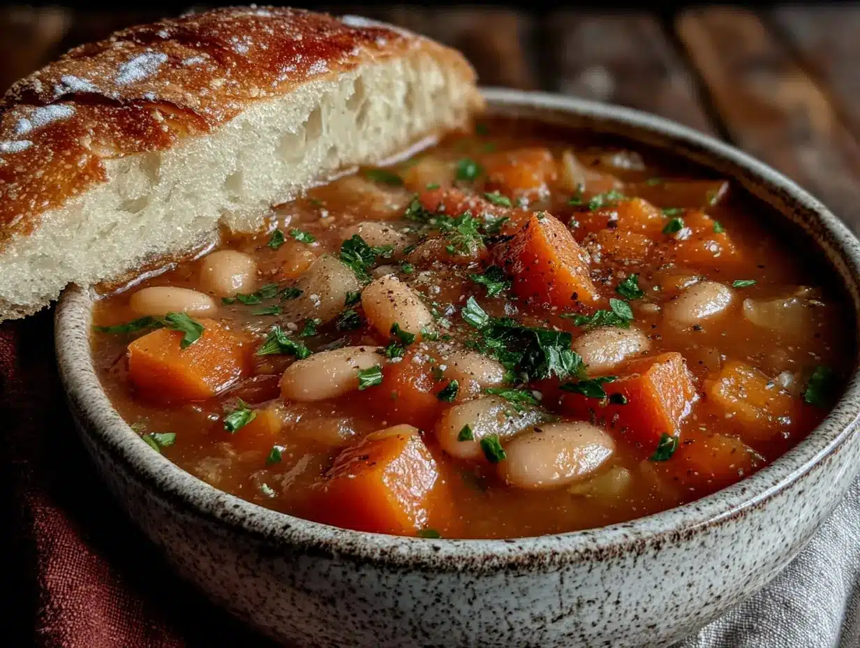 cozy slow cooker fall vegetable and white bean stew preparation steps