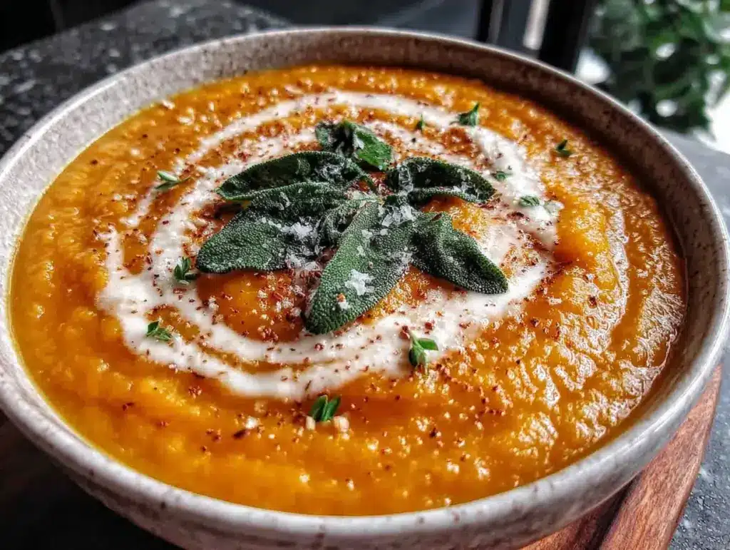 creamy butternut squash soup with crispy sage - featured image