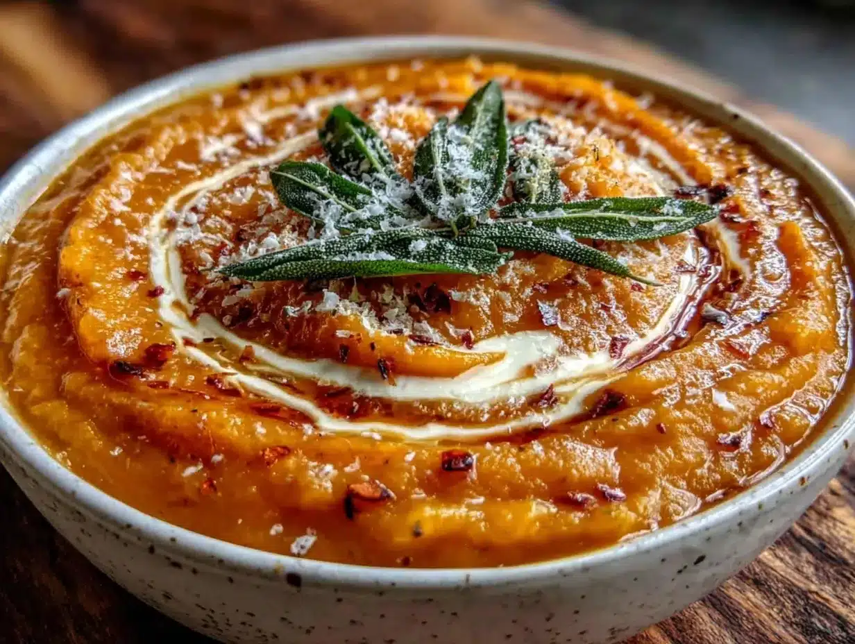 creamy butternut squash soup with crispy sage preparation steps