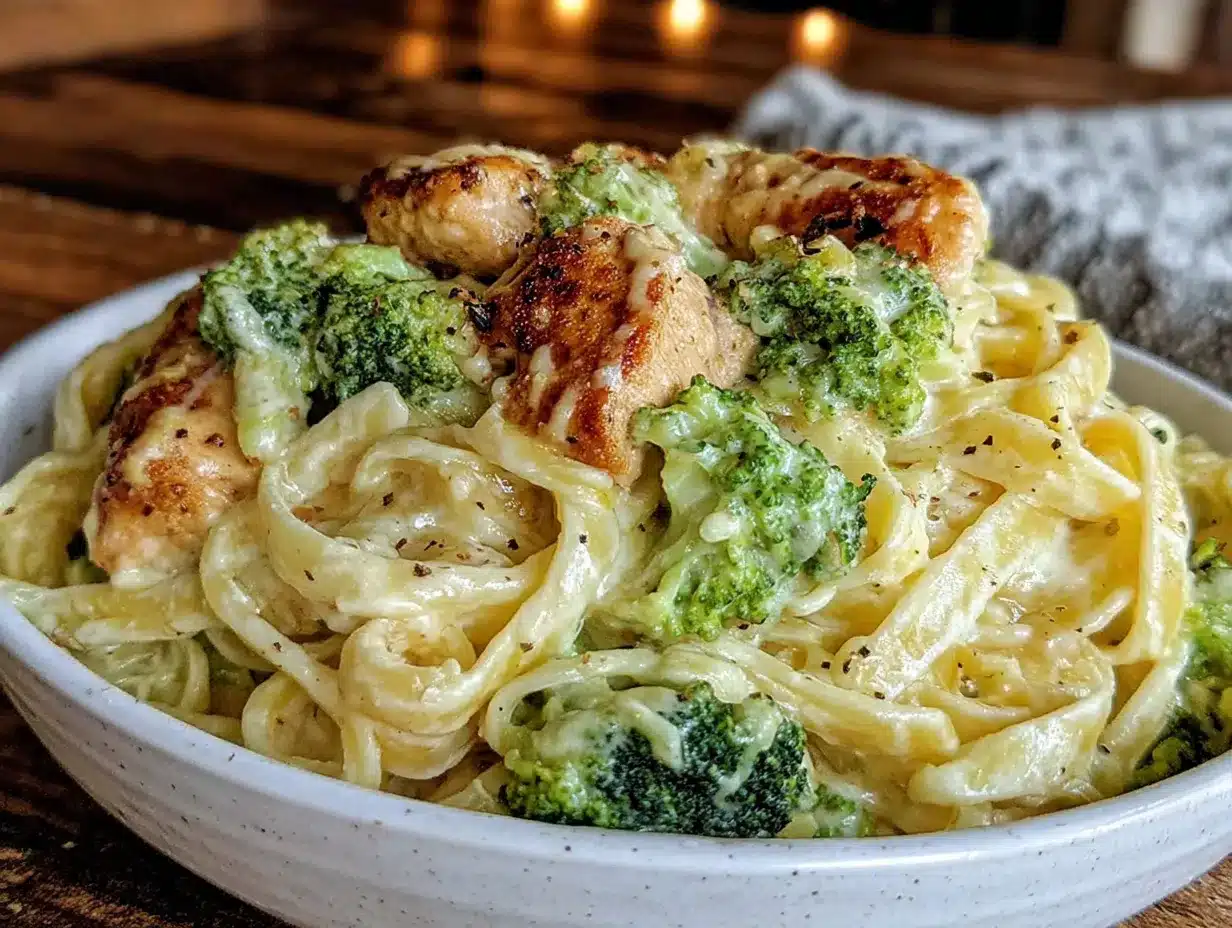 creamy one-pot chicken and broccoli alfredo preparation steps