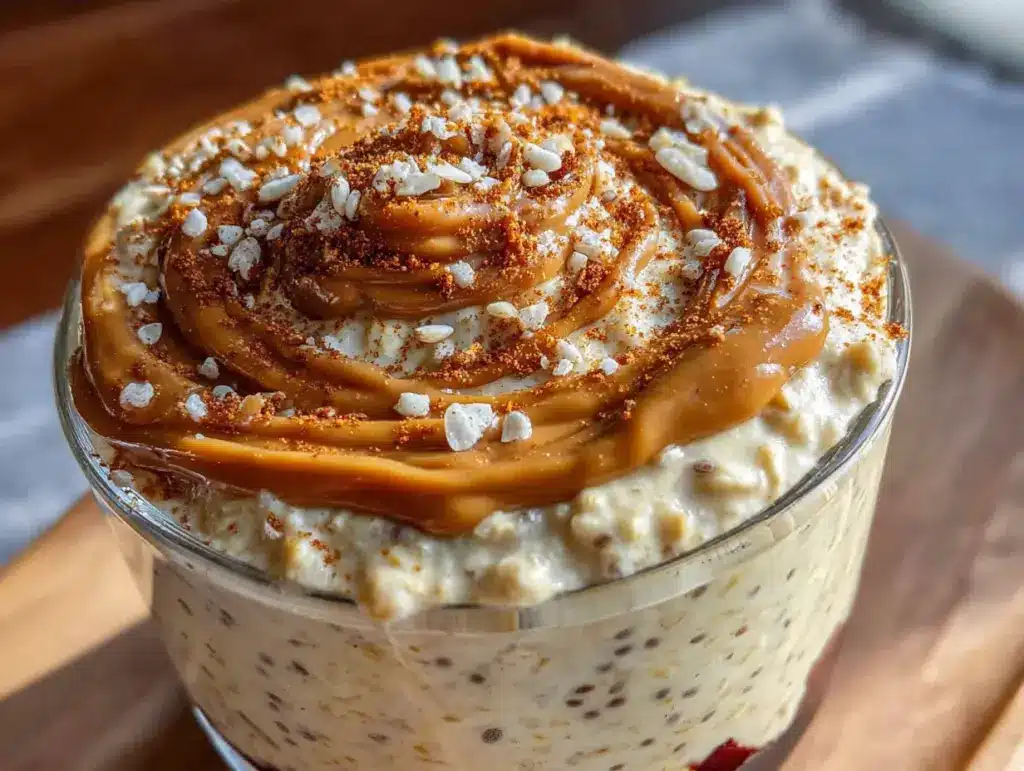 creamy overnight oats with chia and almond butter - featured image