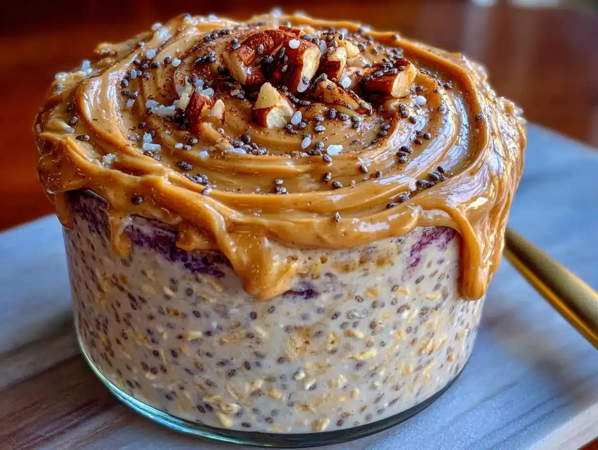 creamy overnight oats with chia and almond butter preparation steps