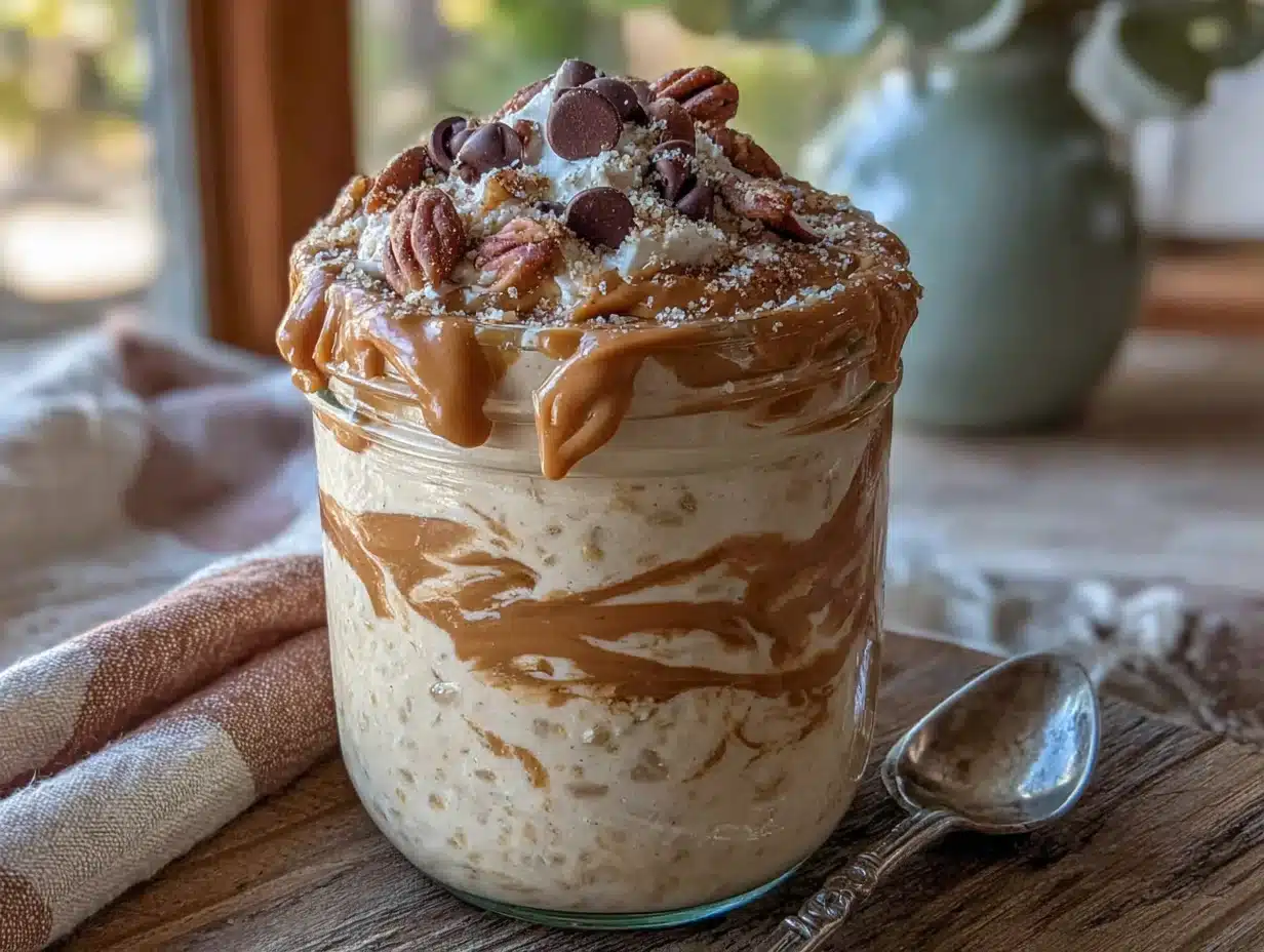 creamy overnight peanut butter protein oats - featured image