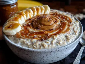 creamy peanut butter banana protein oats - featured image