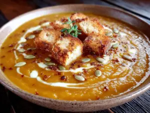 creamy roasted butternut squash and apple soup - featured image