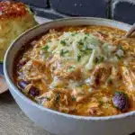 creamy slow cooker cheesy ranch chicken chili - featured image