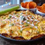 creamy spiderweb buffalo chicken dip - featured image