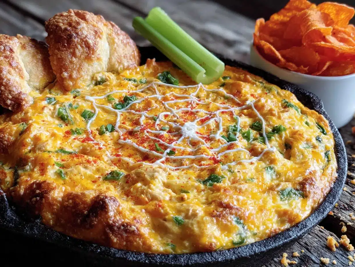 creamy spiderweb buffalo chicken dip preparation steps