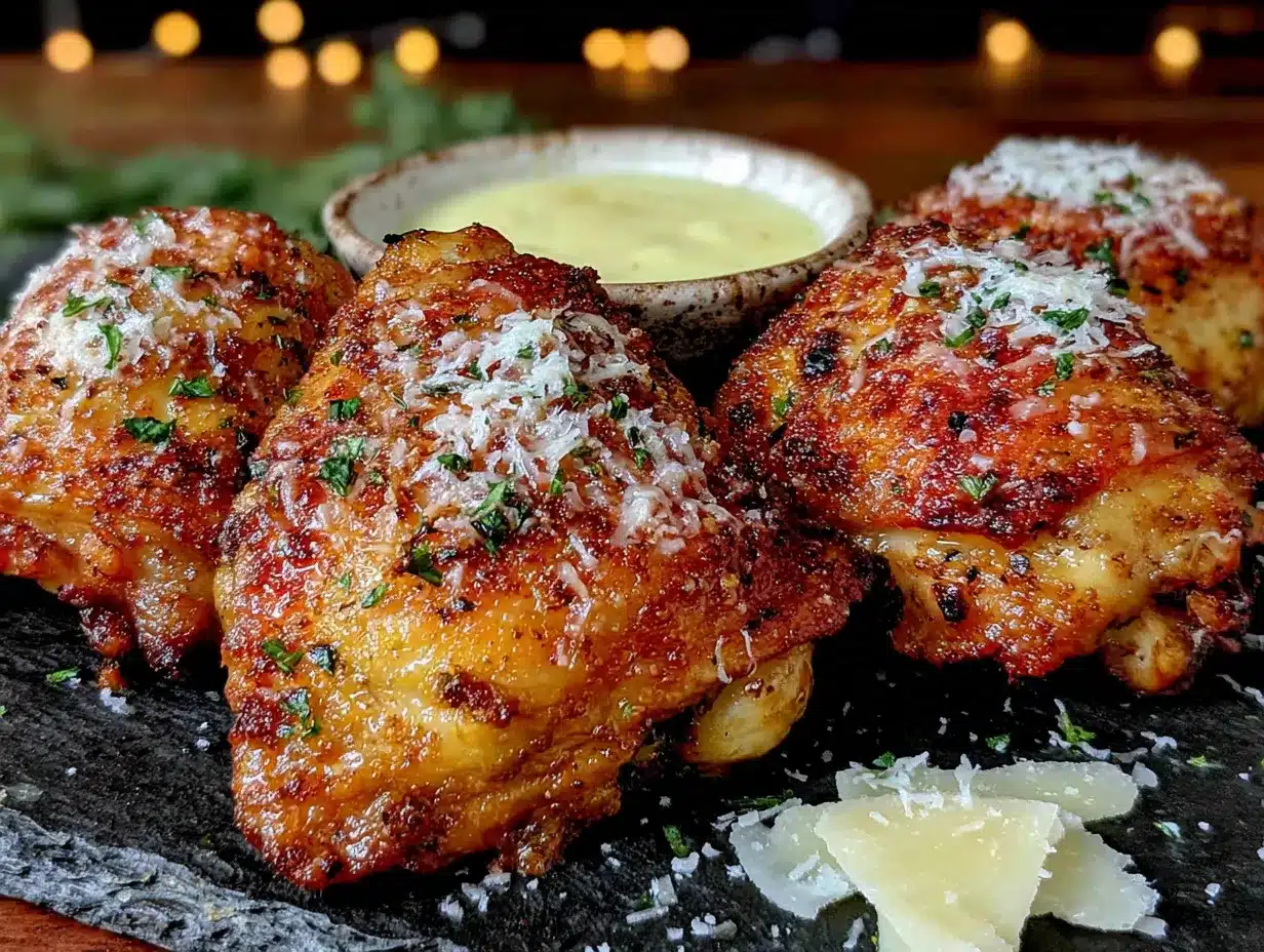 crispy air fryer garlic parmesan chicken thighs preparation steps