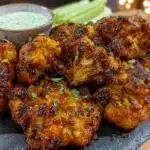crispy baked buffalo cauliflower bites for tailgating - featured image