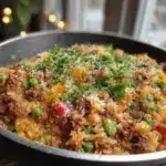 easy cheesy beef and rice skillet - featured image