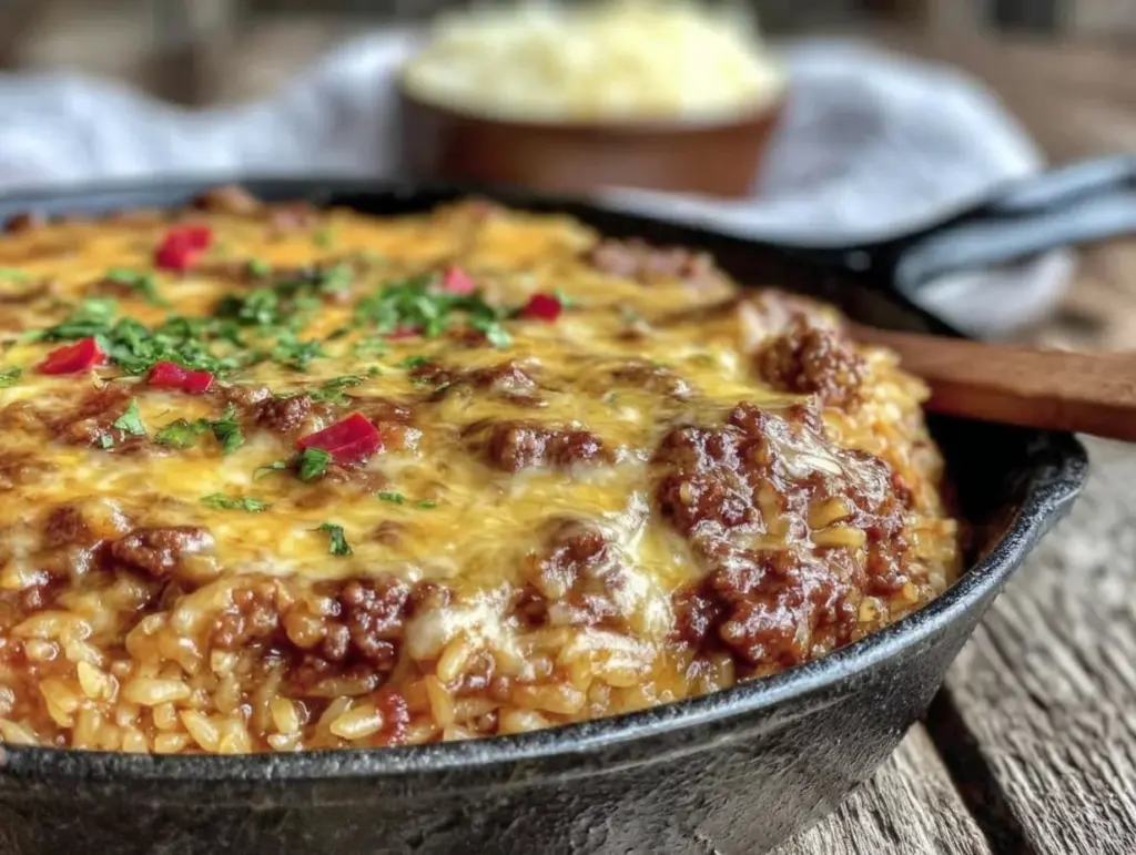 easy cheesy ground beef and rice skillet - featured image
