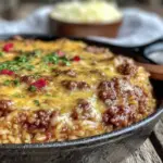 easy cheesy ground beef and rice skillet - featured image