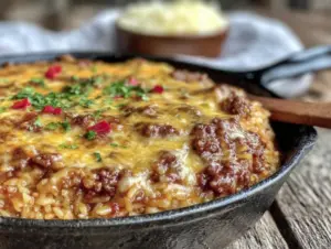 easy cheesy ground beef and rice skillet - featured image