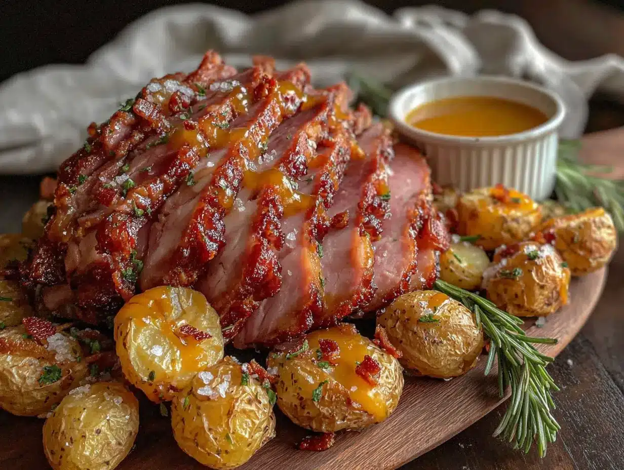 easy honey glazed ham with rosemary roasted potatoes preparation steps