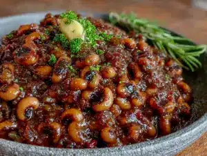 easy slow cooker honey garlic black-eyed peas - featured image