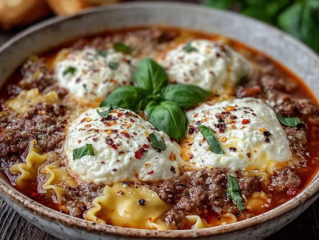 easy slow cooker lasagna soup - featured image