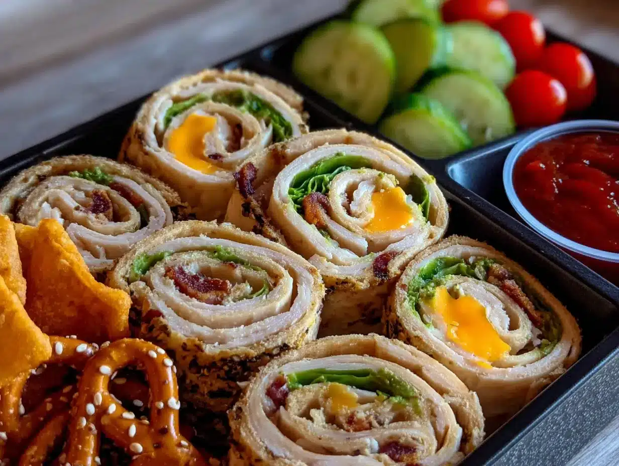 easy turkey pinwheel bento box lunch preparation steps