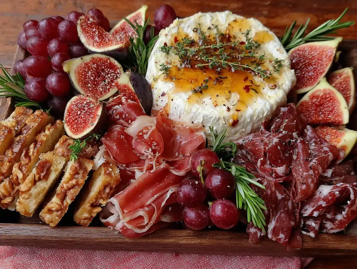 fall harvest charcuterie board with fig and goat cheese preparation steps