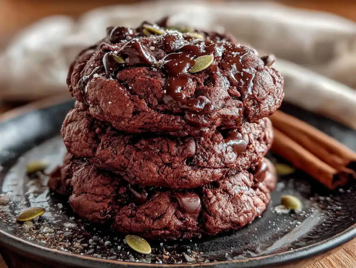 fudgy double chocolate pumpkin chip cookies preparation steps