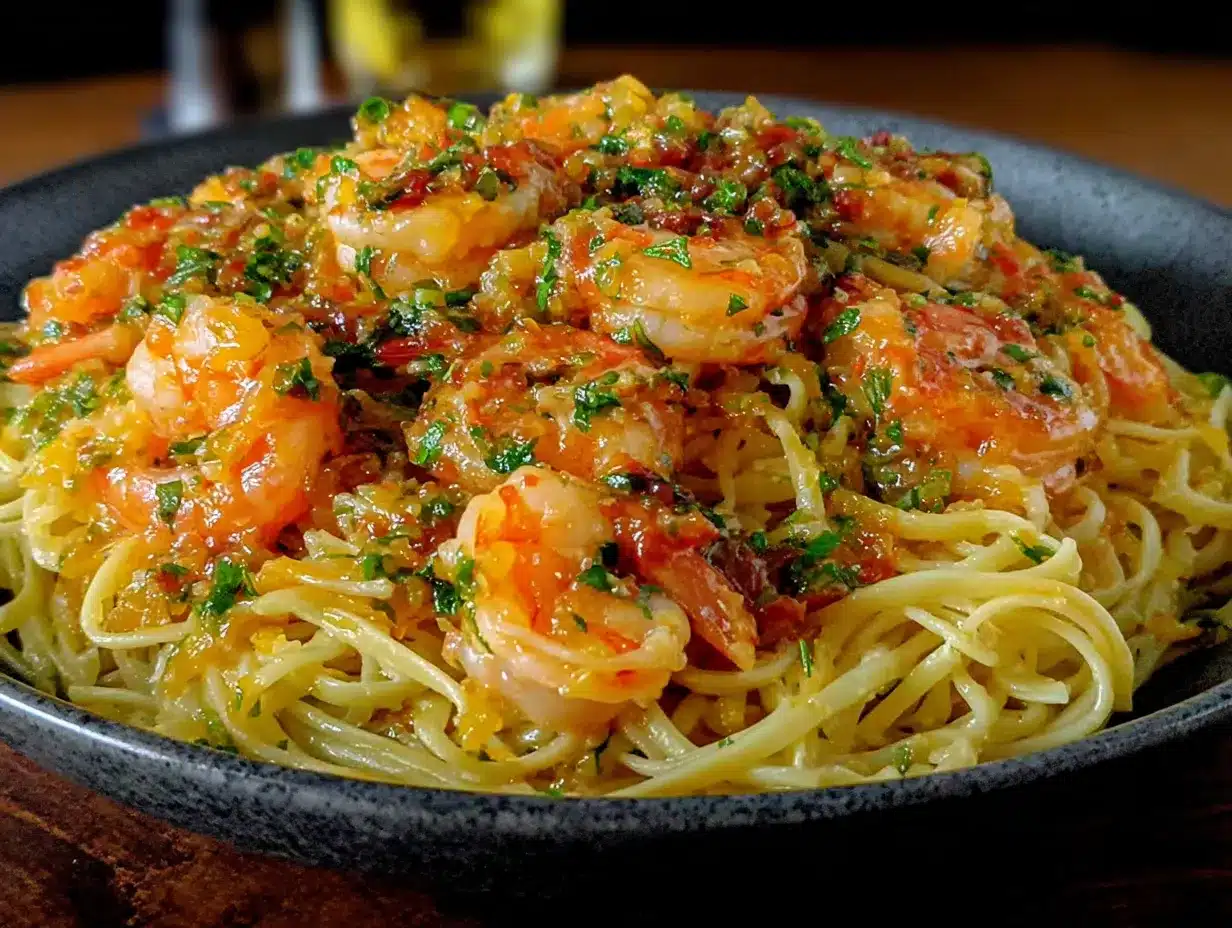 garlic butter shrimp pasta preparation steps