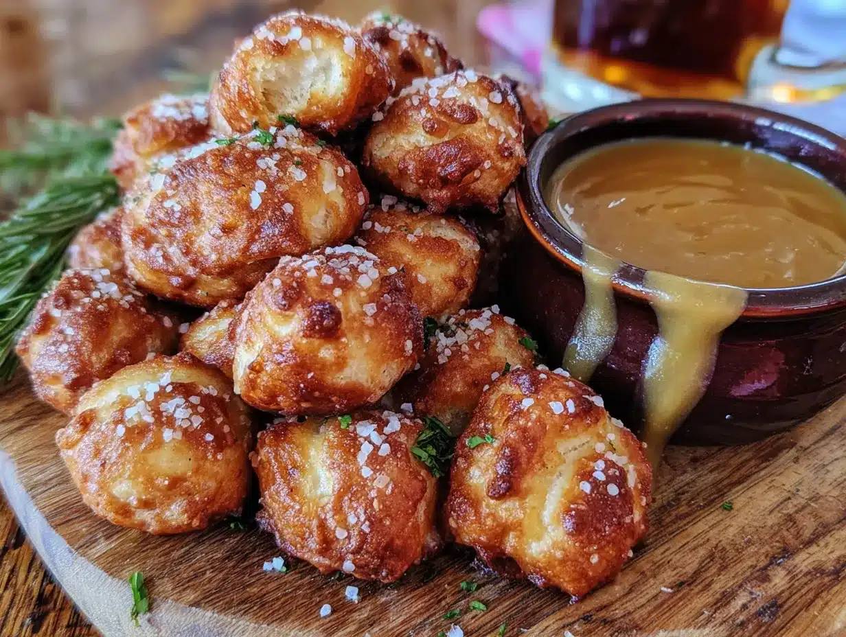 german pretzel bites with beer cheese dip preparation steps