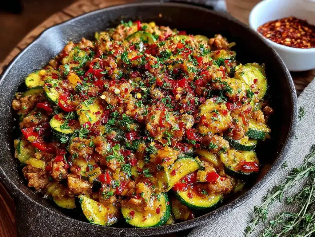 healthy ground turkey zucchini skillet - featured image