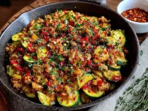 healthy ground turkey zucchini skillet - featured image