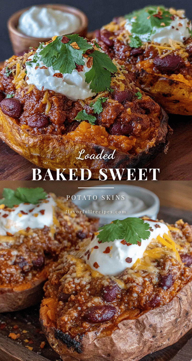 loaded baked sweet potato skins with turkey chili recipe