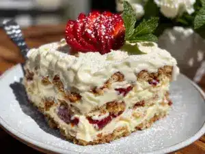 no-bake strawberry icebox cake - featured image
