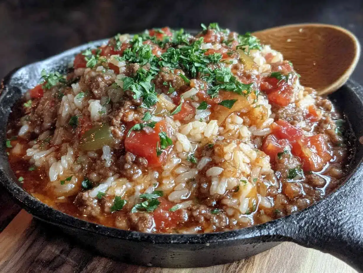 one pan ground beef rice preparation steps