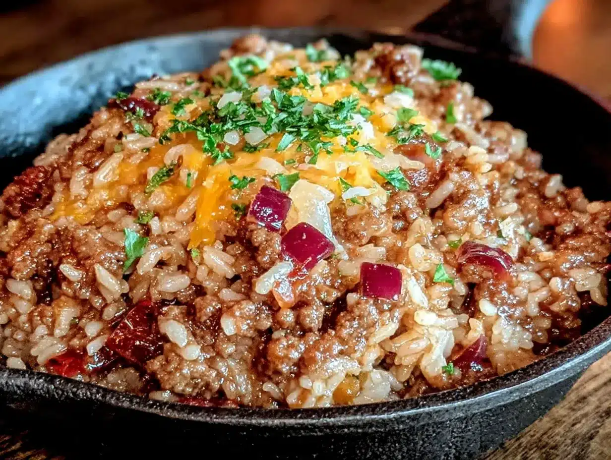 one-pot ground beef and rice skillet preparation steps