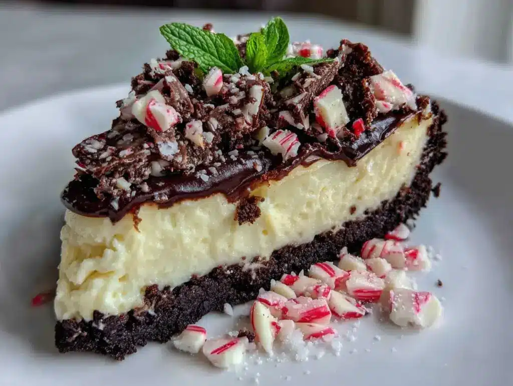peppermint bark cheesecake - featured image