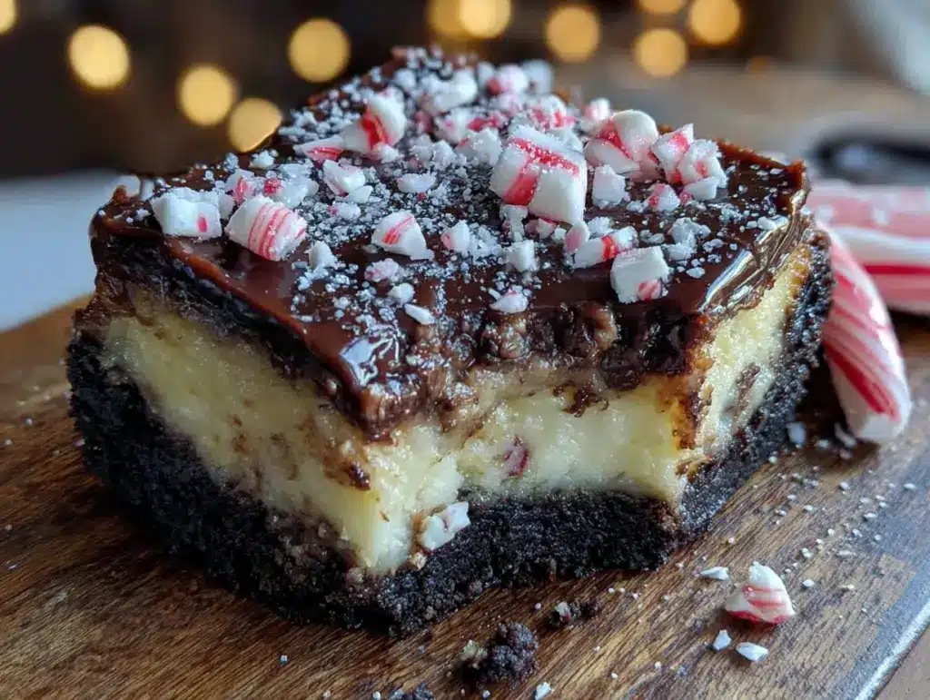 peppermint bark cheesecake bars - featured image