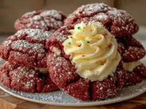 red velvet crinkle cookies with cream cheese filling - featured image