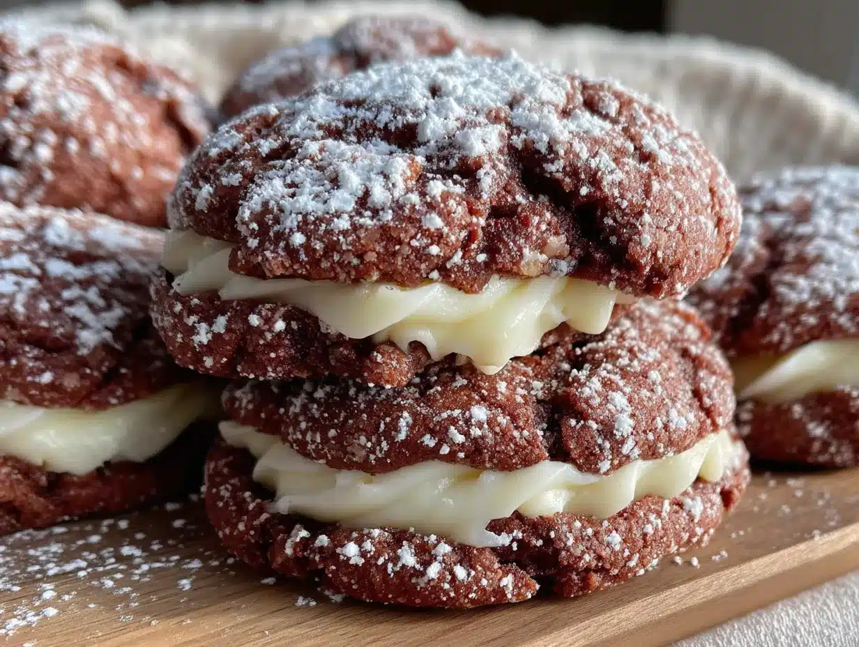 red velvet crinkle cookies with cream cheese filling preparation steps
