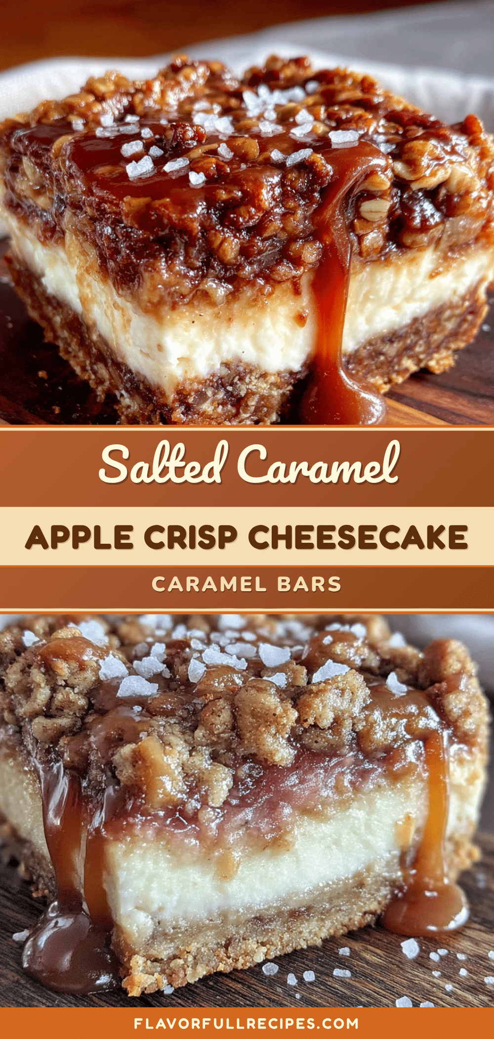 Salted Caramel Apple Crisp Cheesecake Bars recipe