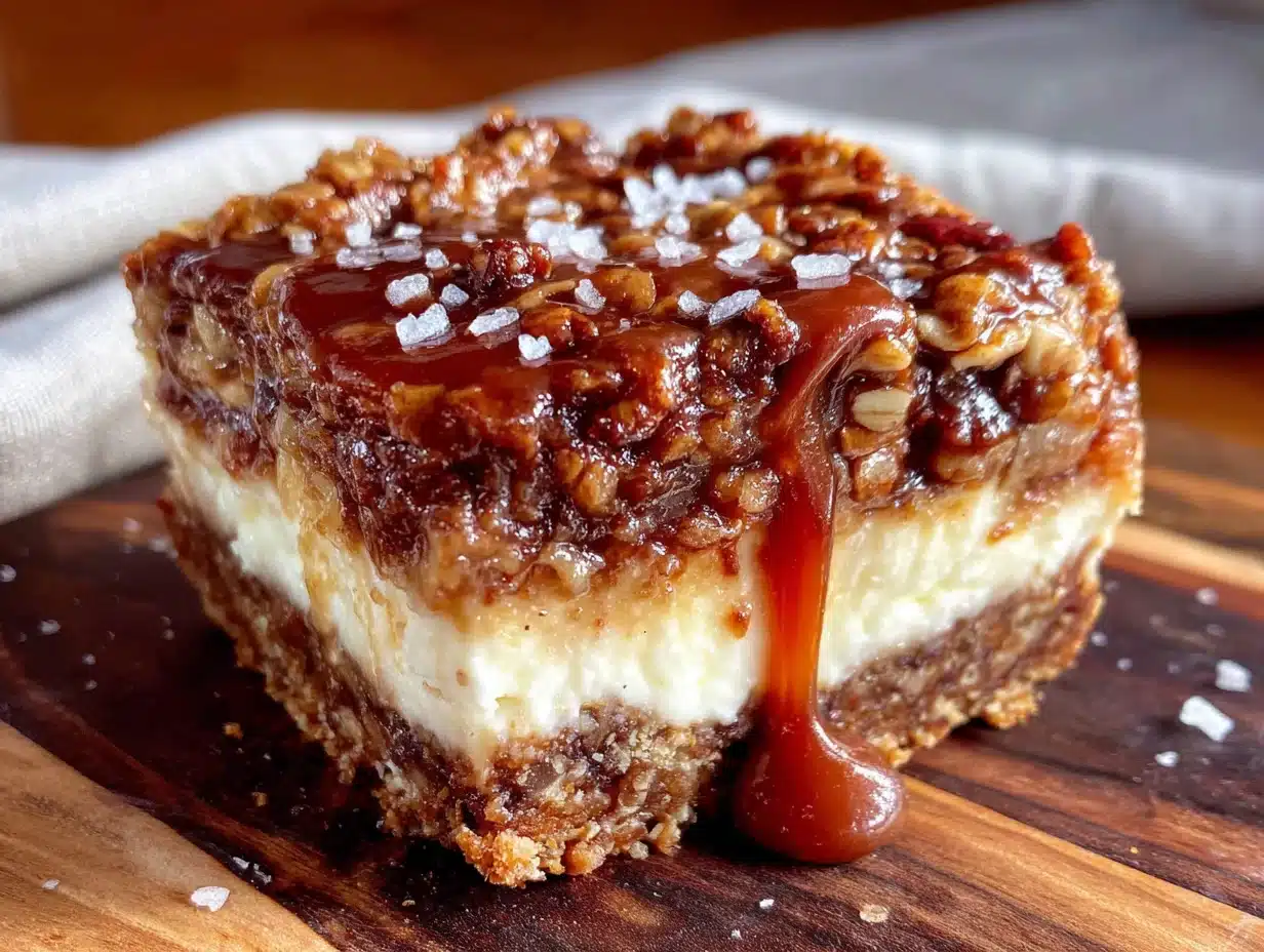Salted Caramel Apple Crisp Cheesecake Bars - featured image