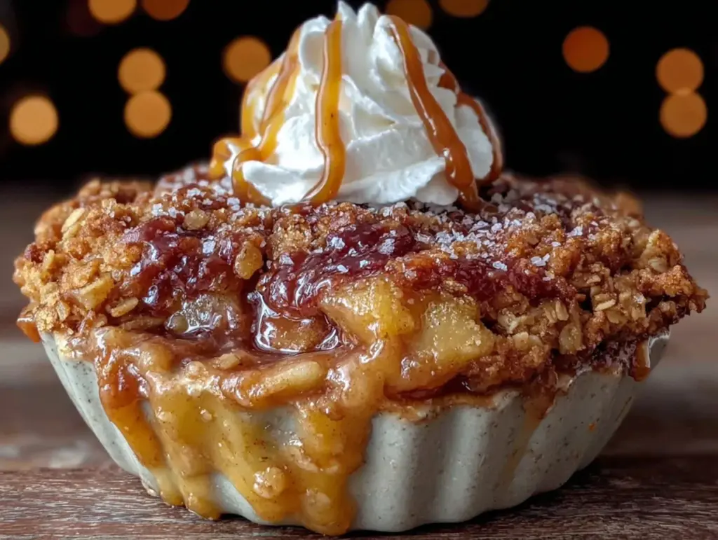 salted caramel apple crisp for two - featured image